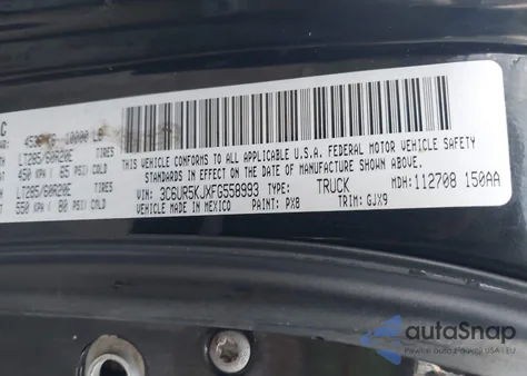 2015 Ram 2500 Laramie z USA, uszkodzony, nr VIN 3C6UR5KJXFG558993